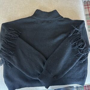 Elegant Black Fringed Turtleneck Sweater
